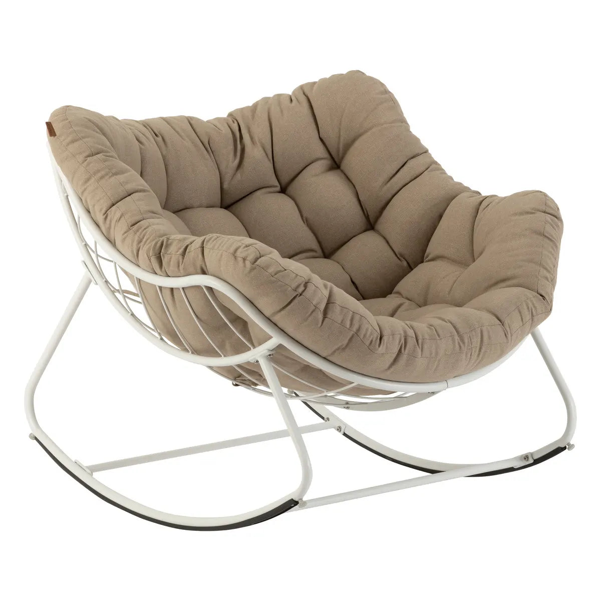 Fauteuil oeuf à bascule "Paopao" beige et blanc en acier traité en epoxy Ma Maisons