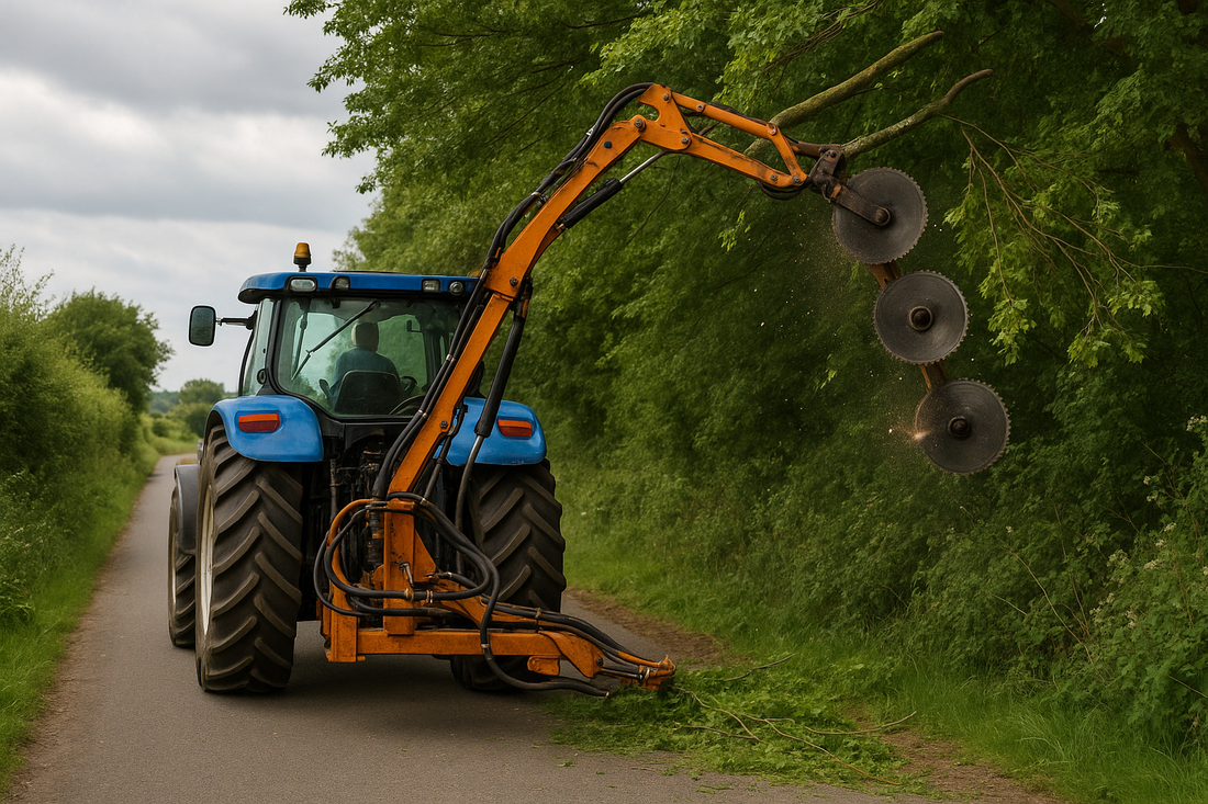 a tractor using a branch saw
