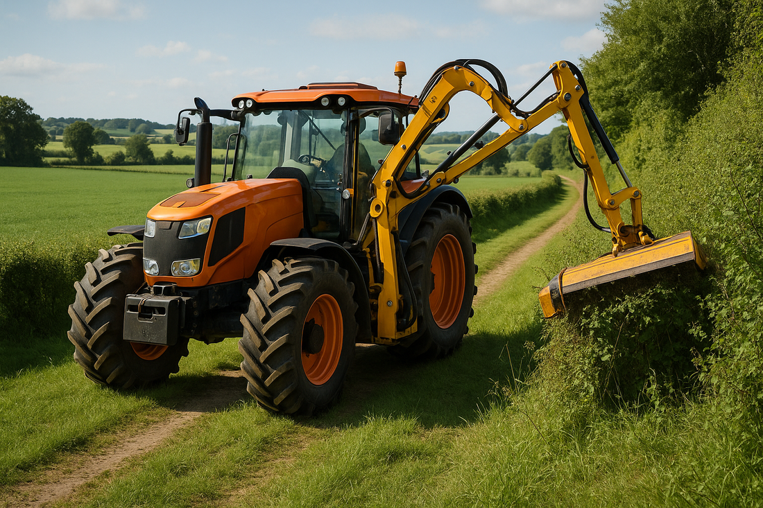 a tractor with a hydraulic mower