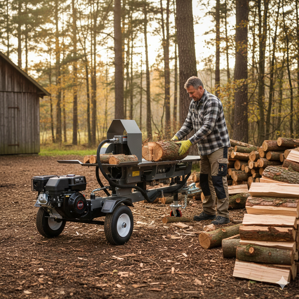 a man using a log splitter