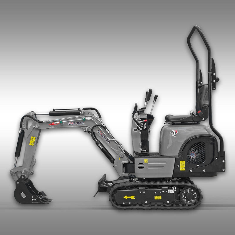 a mini excavator side view