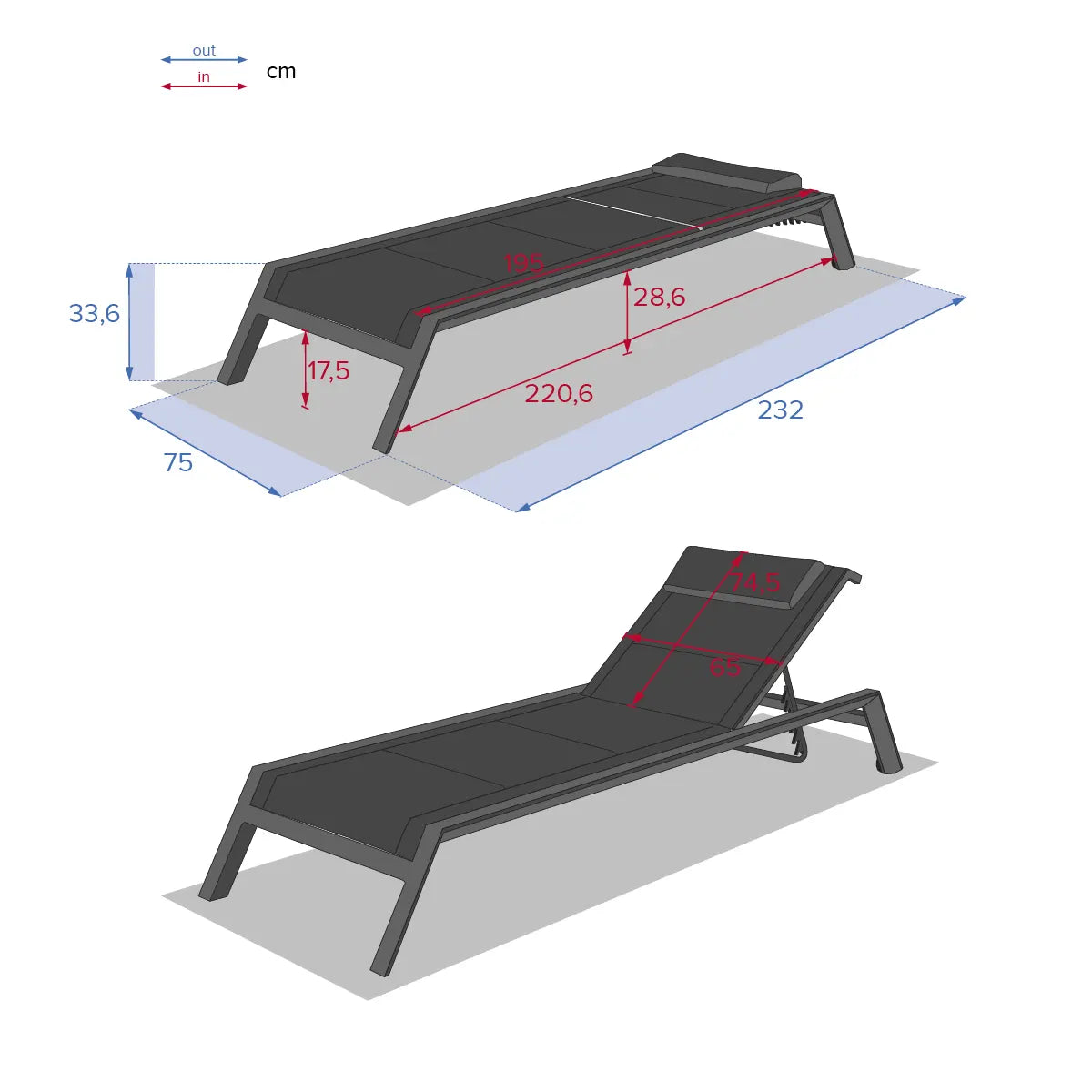 Lit de piscine Transat "Allure" graphite en aluminium noir Ma Maisons