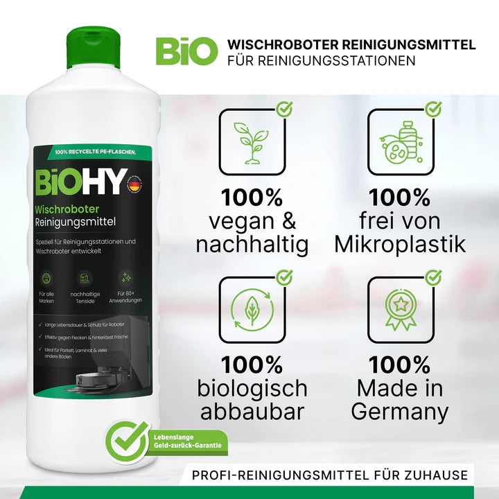 BiOHY Nettoyant pour stations de nettoyage de robots d'essuyage, Nettoyant pour robots d'essuyage, Nettoyant pour sols non polluant, Bio concentré 1L Ma Maisons