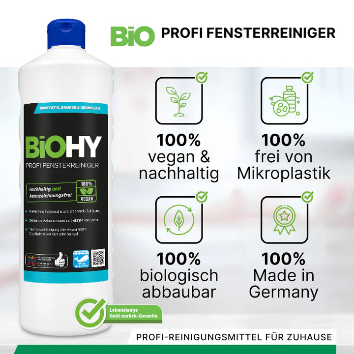 BiOHY Nettoyant professionnel pour vitres, nettoyant pour vitres, concentré bio 1L Ma Maisons
