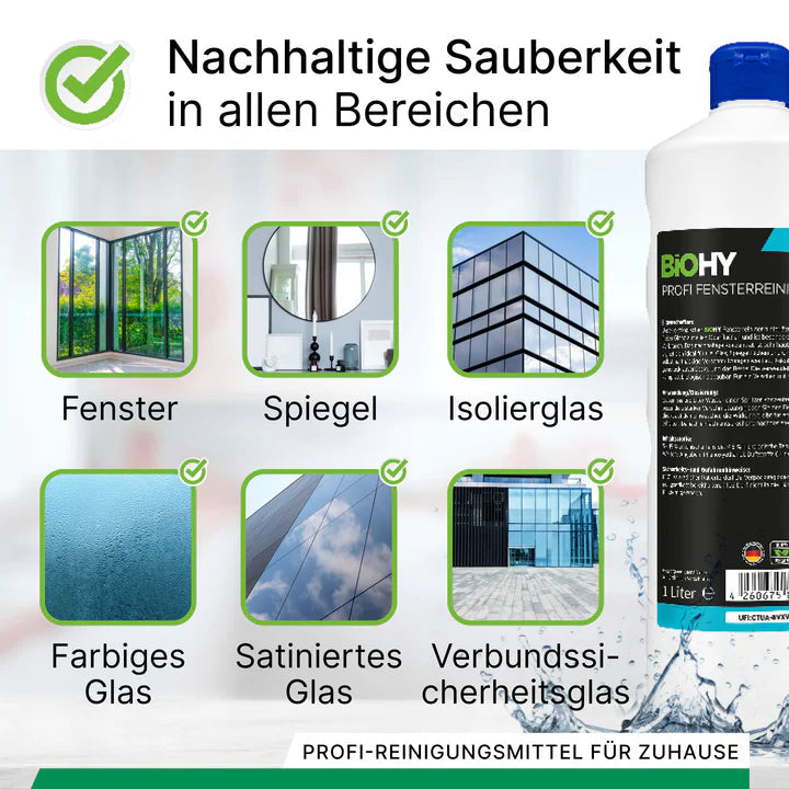 BiOHY Nettoyant professionnel pour vitres, nettoyant pour vitres, concentré bio 1L Ma Maisons