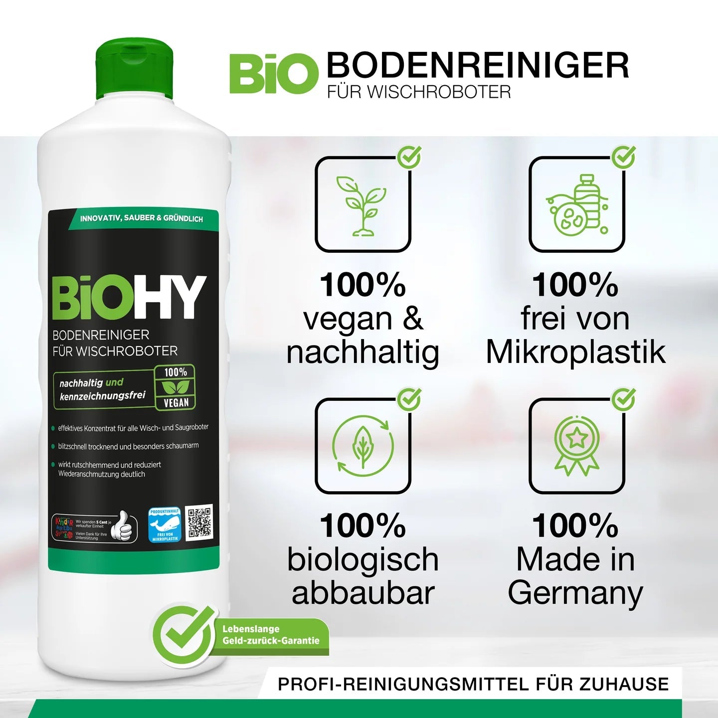 BiOHY Nettoyant sols pour robots de nettoyage 1L, Nettoyant bio, Entretien des sols, Nettoyant sols non moussant Ma Maisons