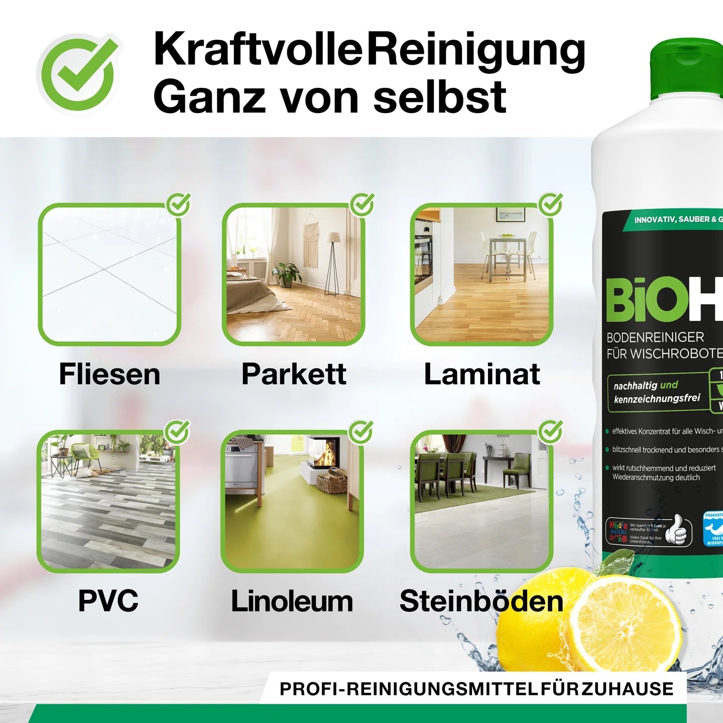 BiOHY Nettoyant sols pour robots de nettoyage 1L, Nettoyant bio, Entretien des sols, Nettoyant sols non moussant Ma Maisons