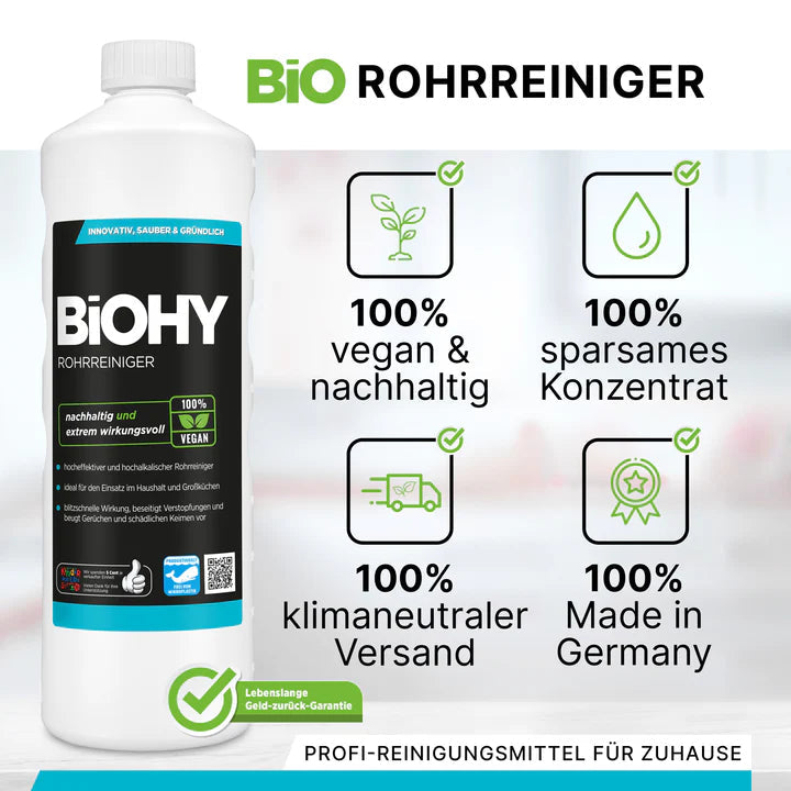 BiOHY déboucheur de tuyaux, déboucheur de canalisations, produit sans matières premières, concentré professionnel 1L Ma Maisons