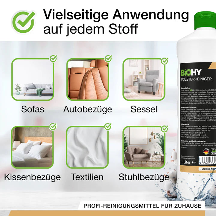 BiOHY nettoyant pour meubles rembourrés, nettoyant pour textiles, nettoyant pour meubles rembourrés, nettoyant pour canapés Ma Maisons