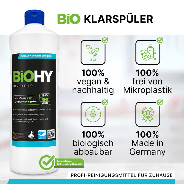 BiOHY produit de rinçage, nettoyant pour verre lave-vaisselle, nettoyant pour lave-vaisselle, nettoyant pour couverts 1L Ma Maisons