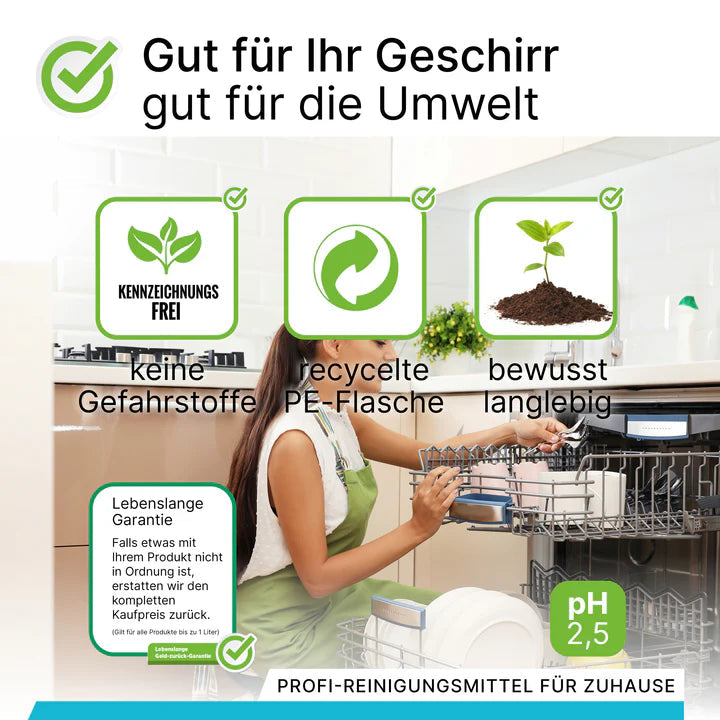 BiOHY produit de rinçage, nettoyant pour verre lave-vaisselle, nettoyant pour lave-vaisselle, nettoyant pour couverts 1L Ma Maisons