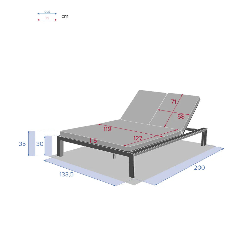 Lit de piscine double "Evasion" anthracite & graphite 2 places en aluminium traité époxy Ma Maisons