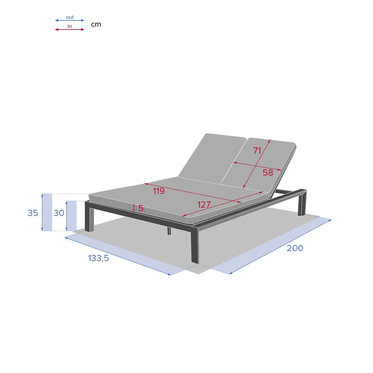 Lit de piscine double "Evasion" anthracite & graphite 2 places en aluminium traité époxy Ma Maisons