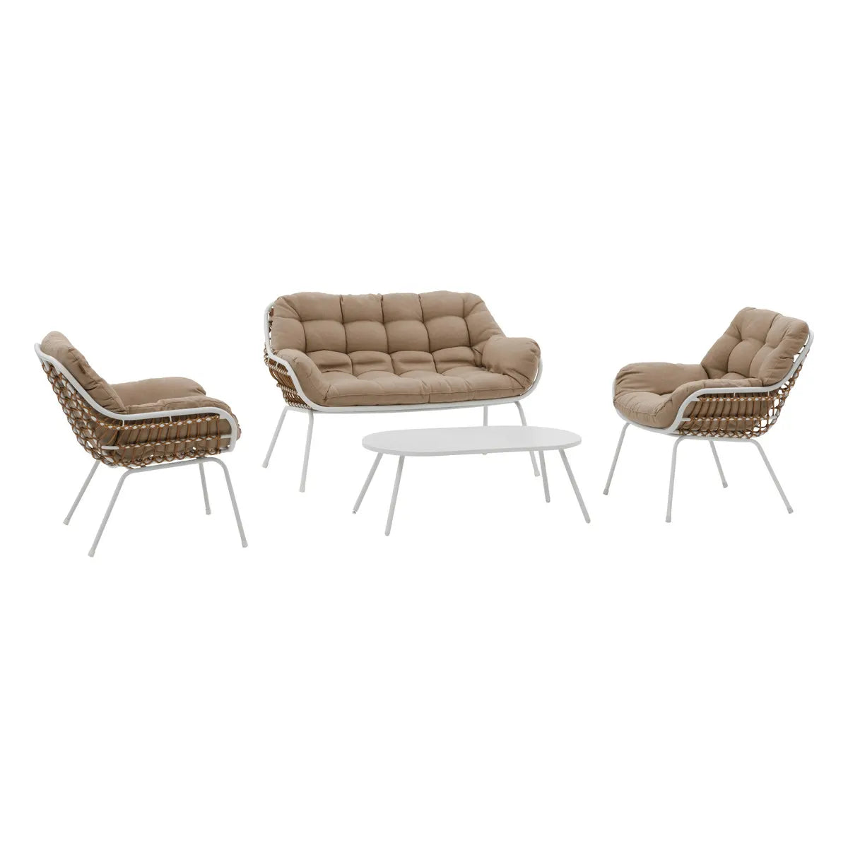 Salon de jardin "Paopao" en acier traité époxy blanc pour 4 personnes, coloris Beige Ma Maisons
