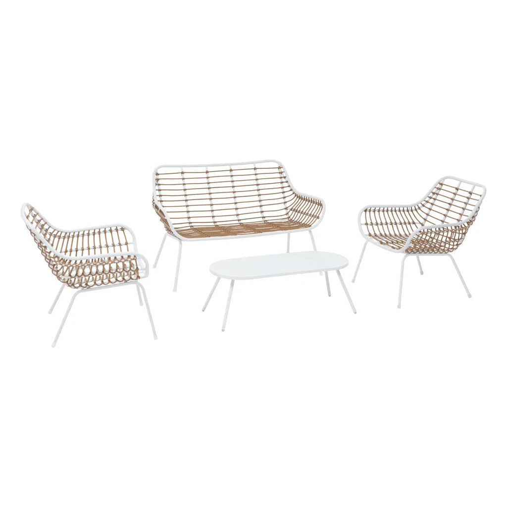 Salon de jardin "Paopao" en acier traité époxy blanc pour 4 personnes, coloris Beige Ma Maisons