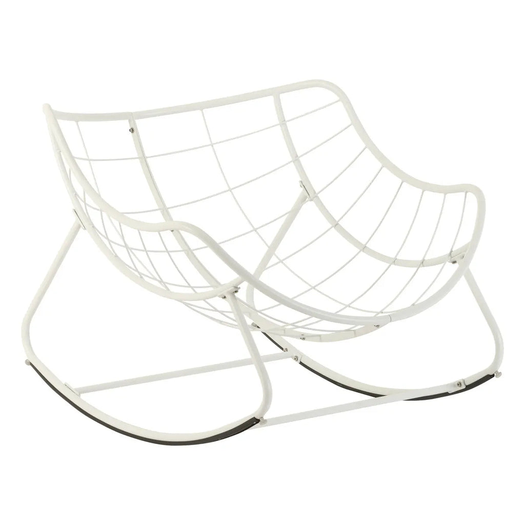 Fauteuil oeuf à bascule "Paopao" beige et blanc en acier traité en epoxy Ma Maisons