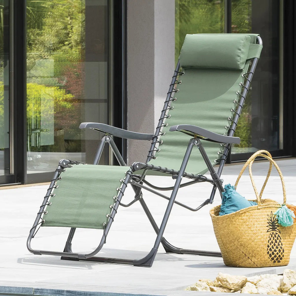 Fauteuil relax de jardin "Silos" vert olive acier traité époxy en texaline Ma Maisons
