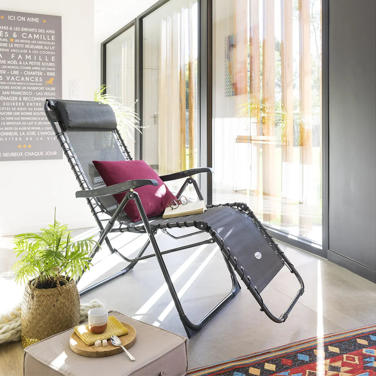 Fauteuil relax pliable "Silos" en acier et texaline Ma Maisons